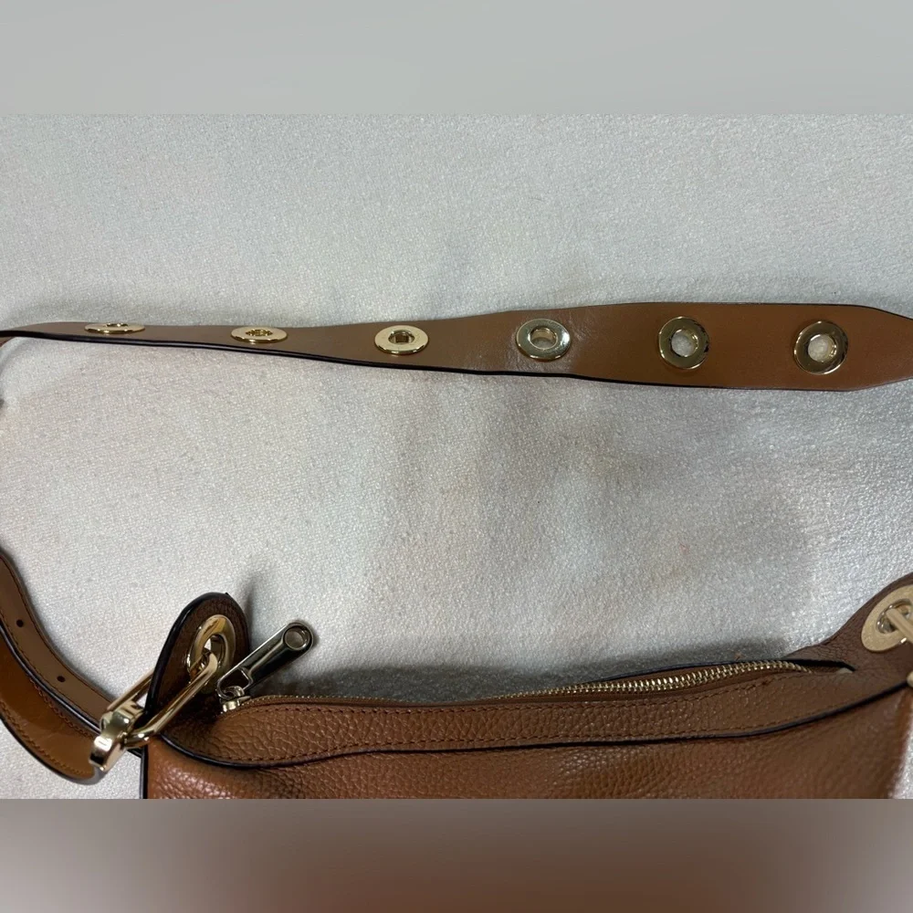 Michael Kors Brown Pebbled Leather Shoulder Bag Adjustable Grommet Strap Gold